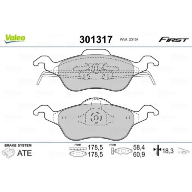 Valeo | Bremsbelagsatz, Scheibenbremse | 301317