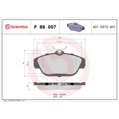 Brembo | Bremsbelagsatz, Scheibenbremse | P 86 007