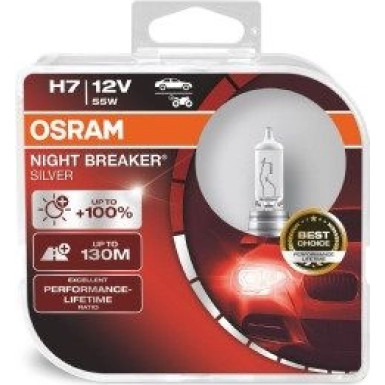 Osram | Glühlampe, Fernscheinwerfer | NIGHT BREAKER® SILVER H7 Duo Box | 64210NBS-HCB