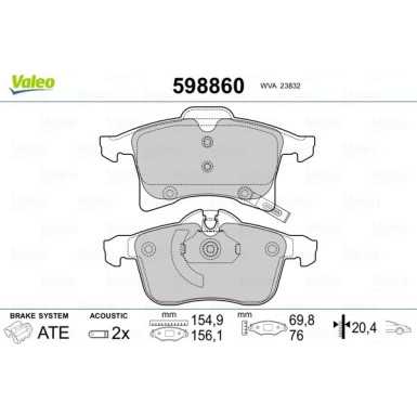 Valeo | Bremsbelagsatz, Scheibenbremse | 598860