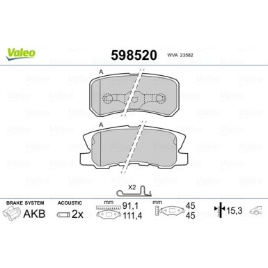 Valeo | Bremsbelagsatz, Scheibenbremse | 598520