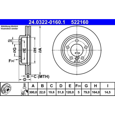 ATE PowerDisc 24.0322-0160.1 Bremsscheibe Ø300mm 5x120,0, Belüftet, beschichtet, hochgekohlt