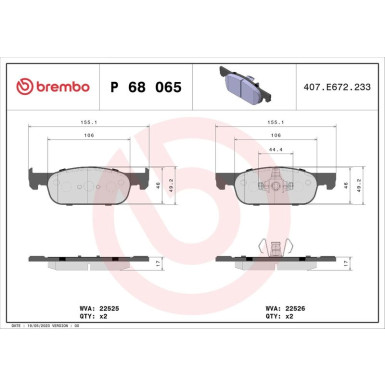 Brembo | Bremsbelagsatz, Scheibenbremse | P 68 065