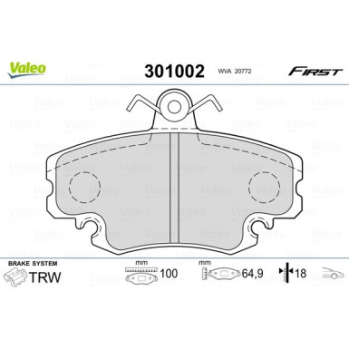 Valeo | Bremsbelagsatz, Scheibenbremse | 301002