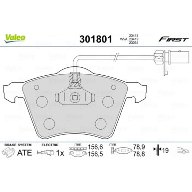 Valeo | Bremsbelagsatz, Scheibenbremse | 301801