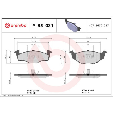 Brembo | Bremsbelagsatz, Scheibenbremse | P 85 031