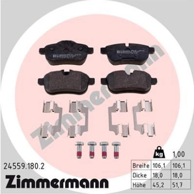 Zimmermann | Bremsbelagsatz, Scheibenbremse | 24559.180.2