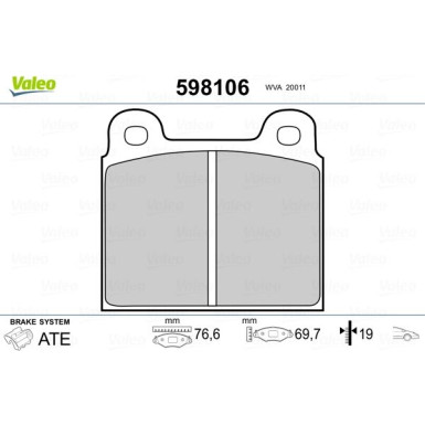 Valeo | Bremsbelagsatz, Scheibenbremse | 598106