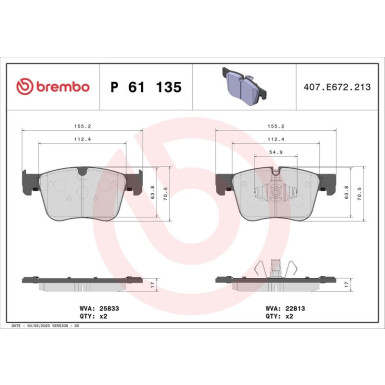 Brembo | Bremsbelagsatz, Scheibenbremse | P 61 135