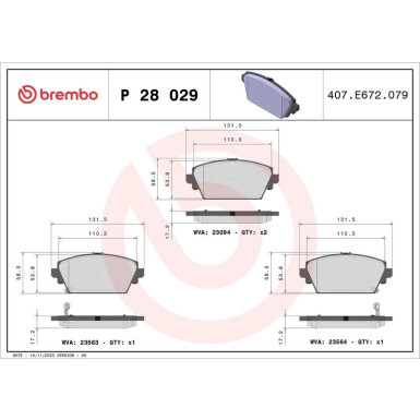 Brembo | Bremsbelagsatz, Scheibenbremse | P 28 029