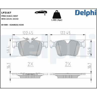 Delphi | Bremsbelagsatz, Scheibenbremse | LP3167