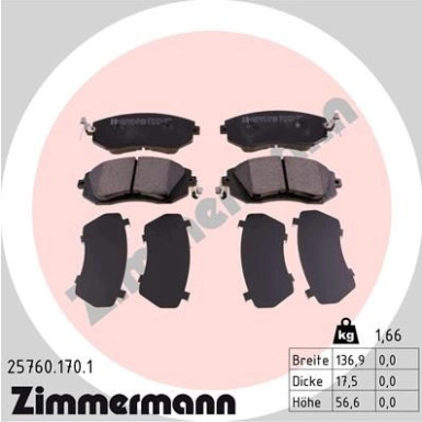 Zimmermann | Bremsbelagsatz, Scheibenbremse | 25760.170.1