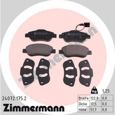 Zimmermann | Bremsbelagsatz, Scheibenbremse | 24072.175.2