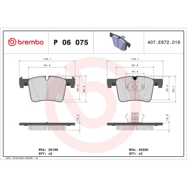 Brembo | Bremsbelagsatz, Scheibenbremse | P 06 075X