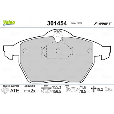 Valeo | Bremsbelagsatz, Scheibenbremse | 301454