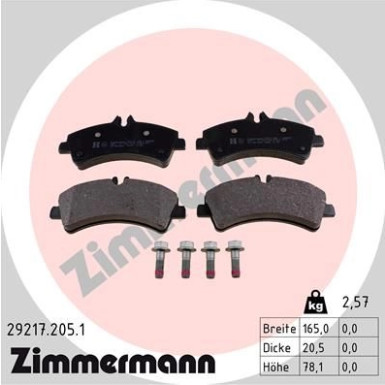 Zimmermann | Bremsbelagsatz, Scheibenbremse | 29217.205.1