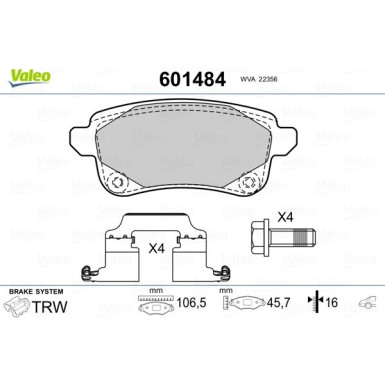 Valeo | Bremsbelagsatz, Scheibenbremse | 601484