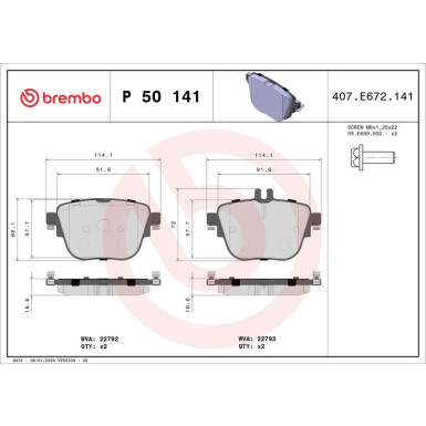 Brembo | Bremsbelagsatz, Scheibenbremse | P 50 141