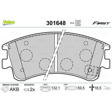 Valeo | Bremsbelagsatz, Scheibenbremse | 301648