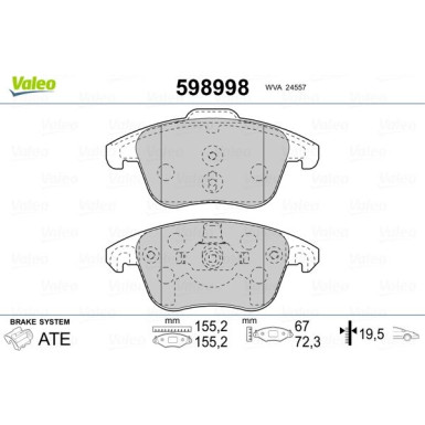 Valeo | Bremsbelagsatz, Scheibenbremse | 598998