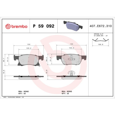 Brembo | Bremsbelagsatz, Scheibenbremse | P 59 092