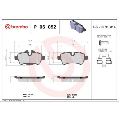 Brembo | Bremsbelagsatz, Scheibenbremse | P 06 052