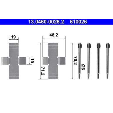 ATE | Zubehörsatz, Scheibenbremsbelag | 13.0460-0026.2