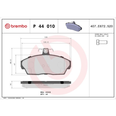 Brembo | Bremsbelagsatz, Scheibenbremse | P 44 010