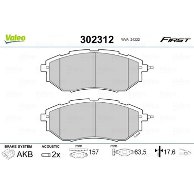 Valeo | Bremsbelagsatz, Scheibenbremse | 302312