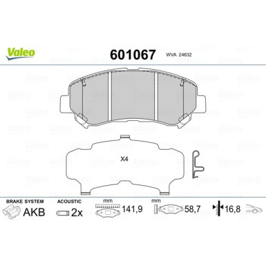 Valeo | Bremsbelagsatz, Scheibenbremse | 601067