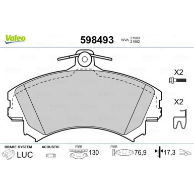 Valeo | Bremsbelagsatz, Scheibenbremse | 598493