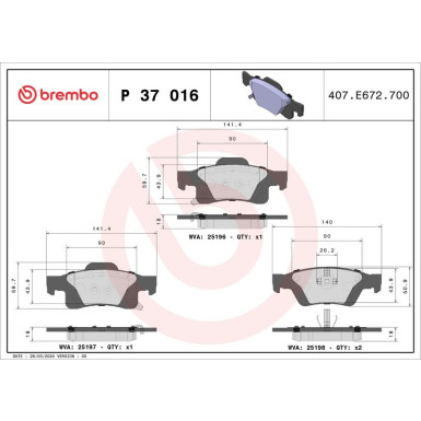 Brembo | Bremsbelagsatz, Scheibenbremse | P 37 016