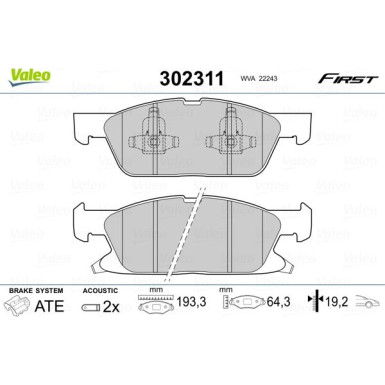 Valeo | Bremsbelagsatz, Scheibenbremse | 302311