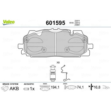 Valeo | Bremsbelagsatz, Scheibenbremse | 601595