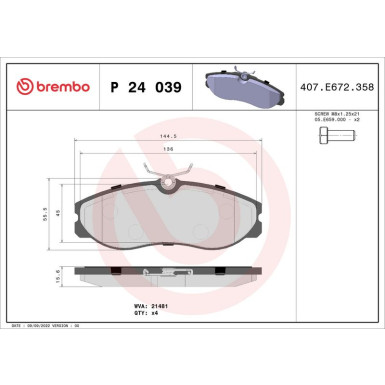 Brembo | Bremsbelagsatz, Scheibenbremse | P 24 039