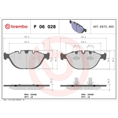 Brembo | Bremsbelagsatz, Scheibenbremse | P 06 028