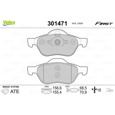 Valeo | Bremsbelagsatz, Scheibenbremse | 301471