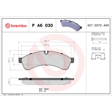 Brembo | Bremsbelagsatz, Scheibenbremse | P A6 030