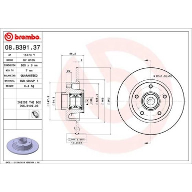 Brembo | Bremsscheibe | 08.B391.37