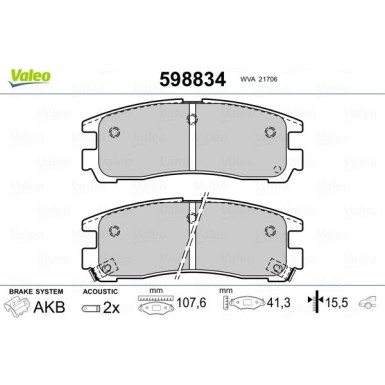 Valeo | Bremsbelagsatz, Scheibenbremse | 598834