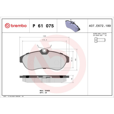 Brembo | Bremsbelagsatz, Scheibenbremse | P 61 075