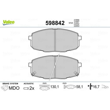 Valeo | Bremsbelagsatz, Scheibenbremse | 598842