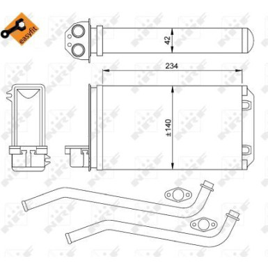 NRF | Wärmetauscher, Innenraumheizung | mit Rohr | 58617