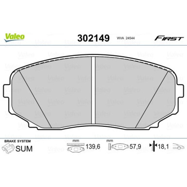 Valeo | Bremsbelagsatz, Scheibenbremse | 302149