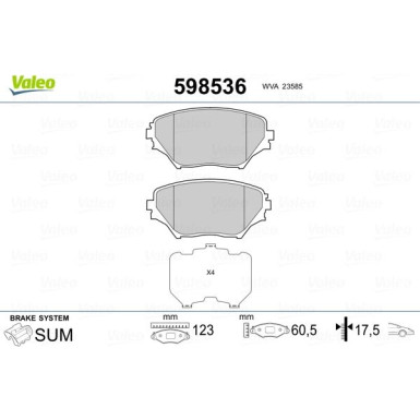 Valeo | Bremsbelagsatz, Scheibenbremse | 598536