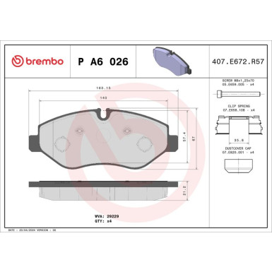 Brembo | Bremsbelagsatz, Scheibenbremse | P A6 026