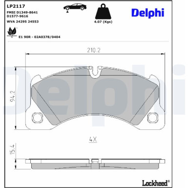 Delphi | Bremsbelagsatz, Scheibenbremse | LP2117 Delphi | Bremsbelagsatz, Scheibenbremse | LP2117