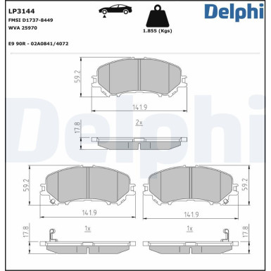 Delphi | Bremsbelagsatz, Scheibenbremse | LP3144