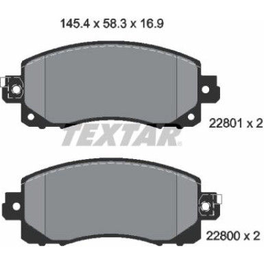 Textar | Bremsbelagsatz, Scheibenbremse | 2280001