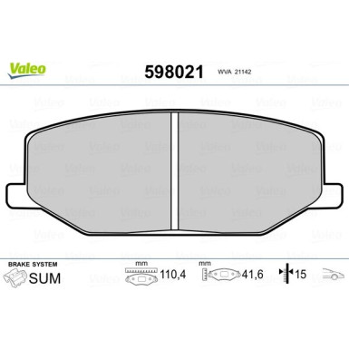 Valeo | Bremsbelagsatz, Scheibenbremse | 598021